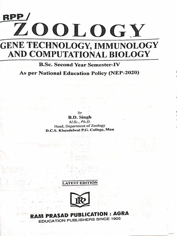 zoology 4th Semester Testbook.